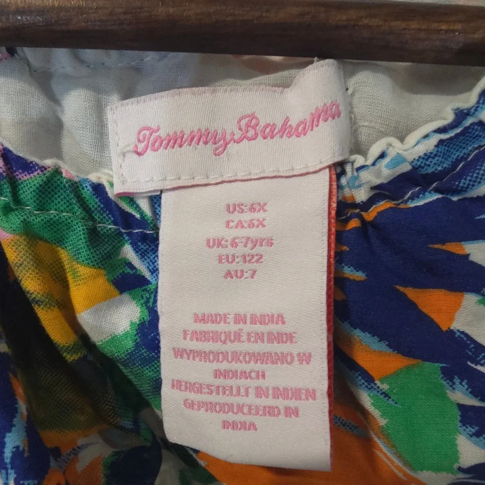 Tommy Bahama Girls Tropical Floral One Shoulder Ruffle Dress Orange Blue Size 6X